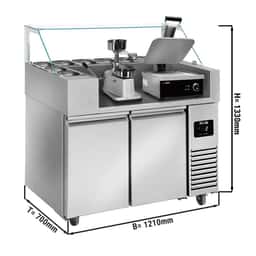 Zubereitungstisch - 1210mm - für 9x GN 1/6 - 2 Türen - inkl. Kontaktgrill & Hamburgermaschine