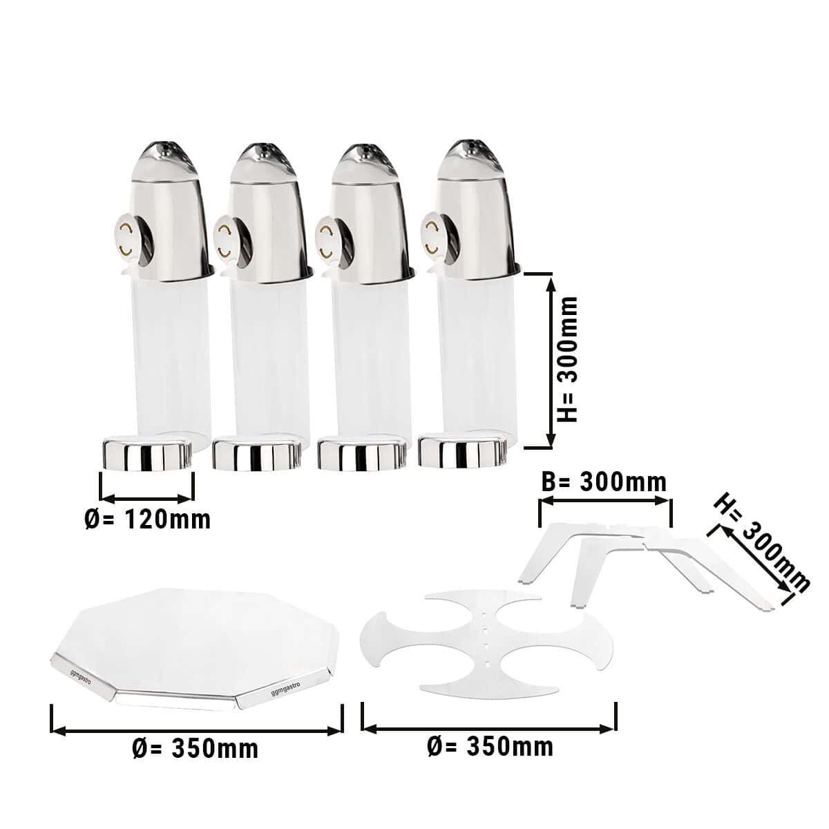 Müsli & Cornflakesspender - vierfach - rotierend - Ø 120mm - Silber - Drehausgabe