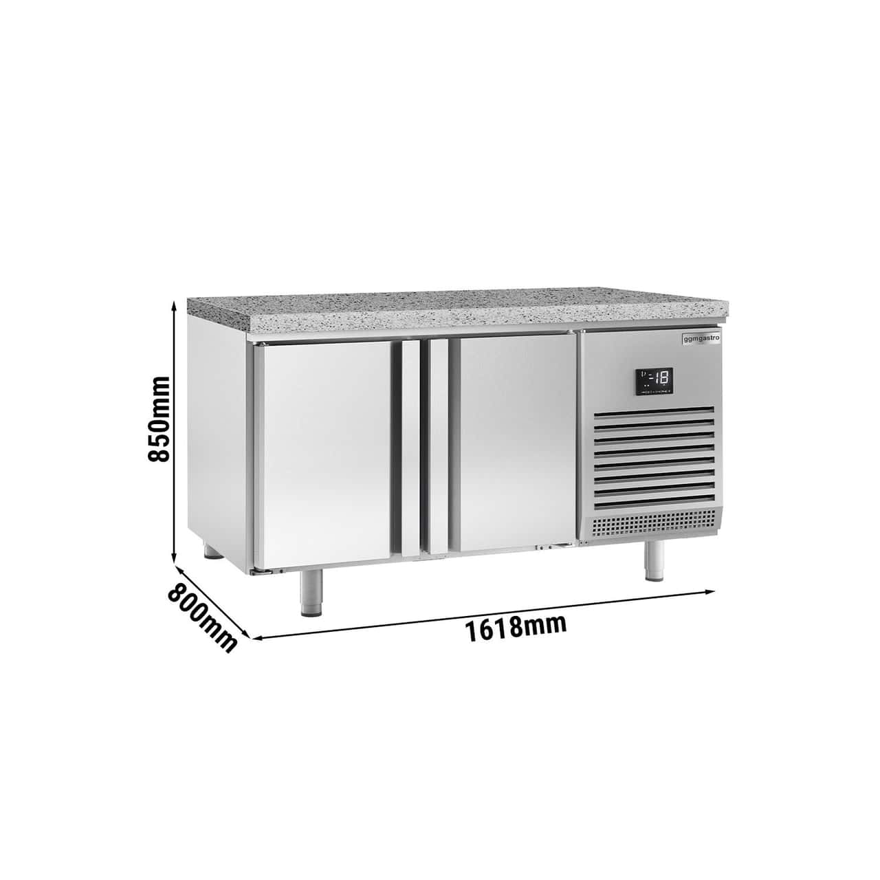 Bäckereitiefkühltisch Premium PLUS - 1618x800mm - mit 2 Türen & Granitarbeitsplatte