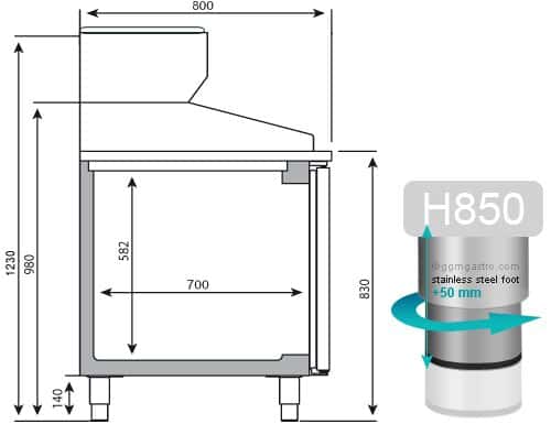 Pizzakühltisch Premium PLUS - 2305x800mm - mit 2 Türen & 6 Schubladen - inkl. Kühlaufsatzvitrine - 10x GN 1/3