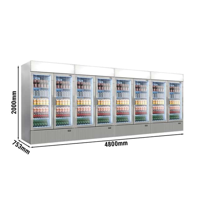 (4 Stück) Getränkekühlschrank - 4800 Liter - rahmenloses Design - 8 Glastüren & Werbedisplay