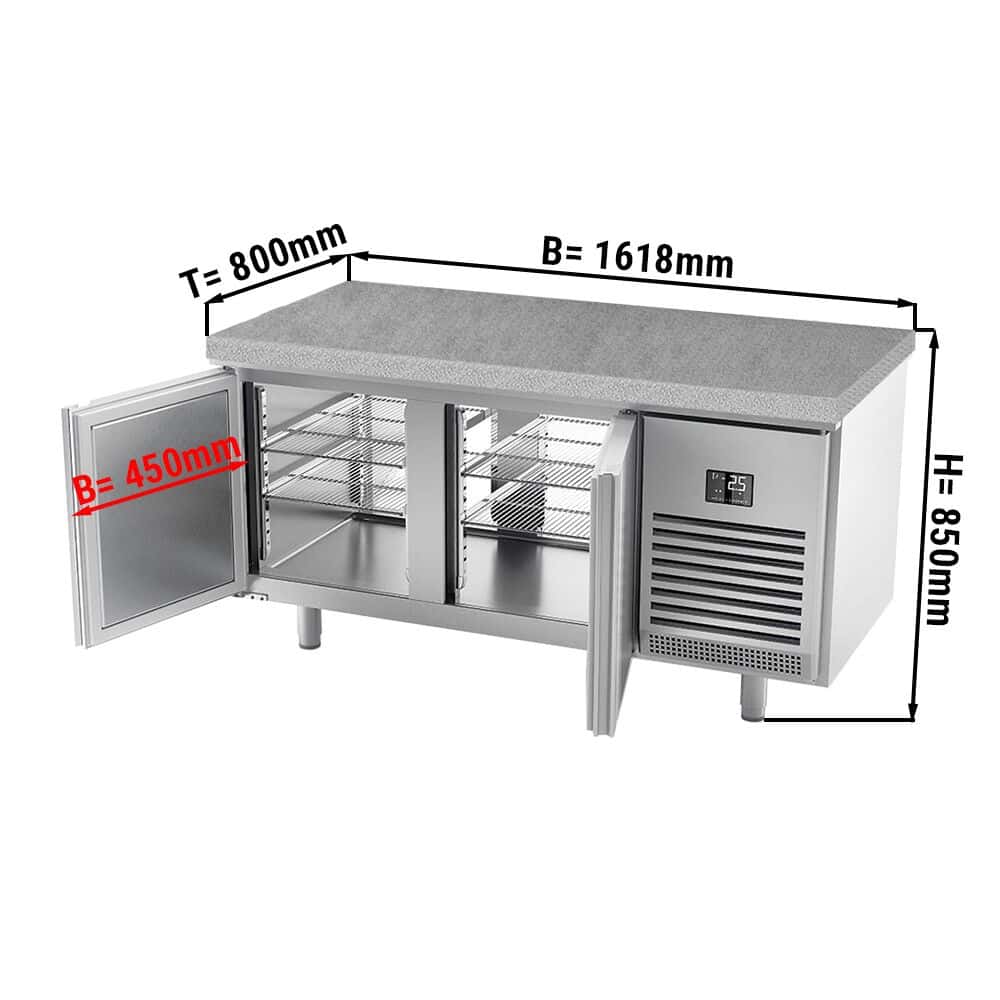 Bäckereikühltisch Premium PLUS - 1618x800mm - mit Durchreiche & Granitarbeitsplatte