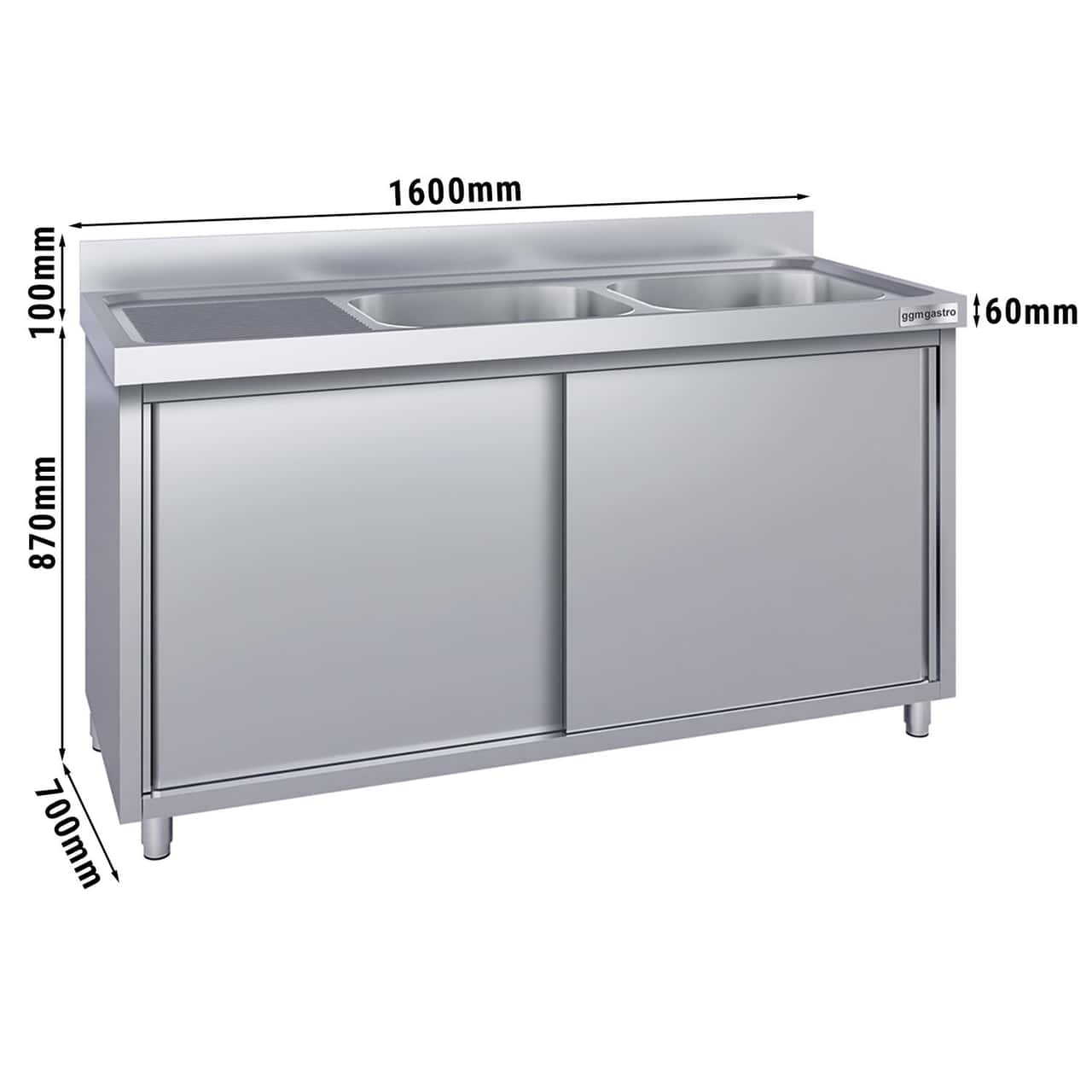 Spülschrank ECO - 1600x700mm - mit 2 Becken rechts