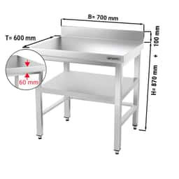 Edelstahl Arbeitstisch PREMIUM - 700x600mm - mit Grundboden, Aufkantung & Verstrebung