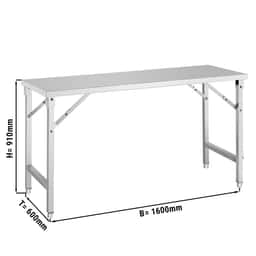 Stainless steel work table - foldable - 1600x600mm