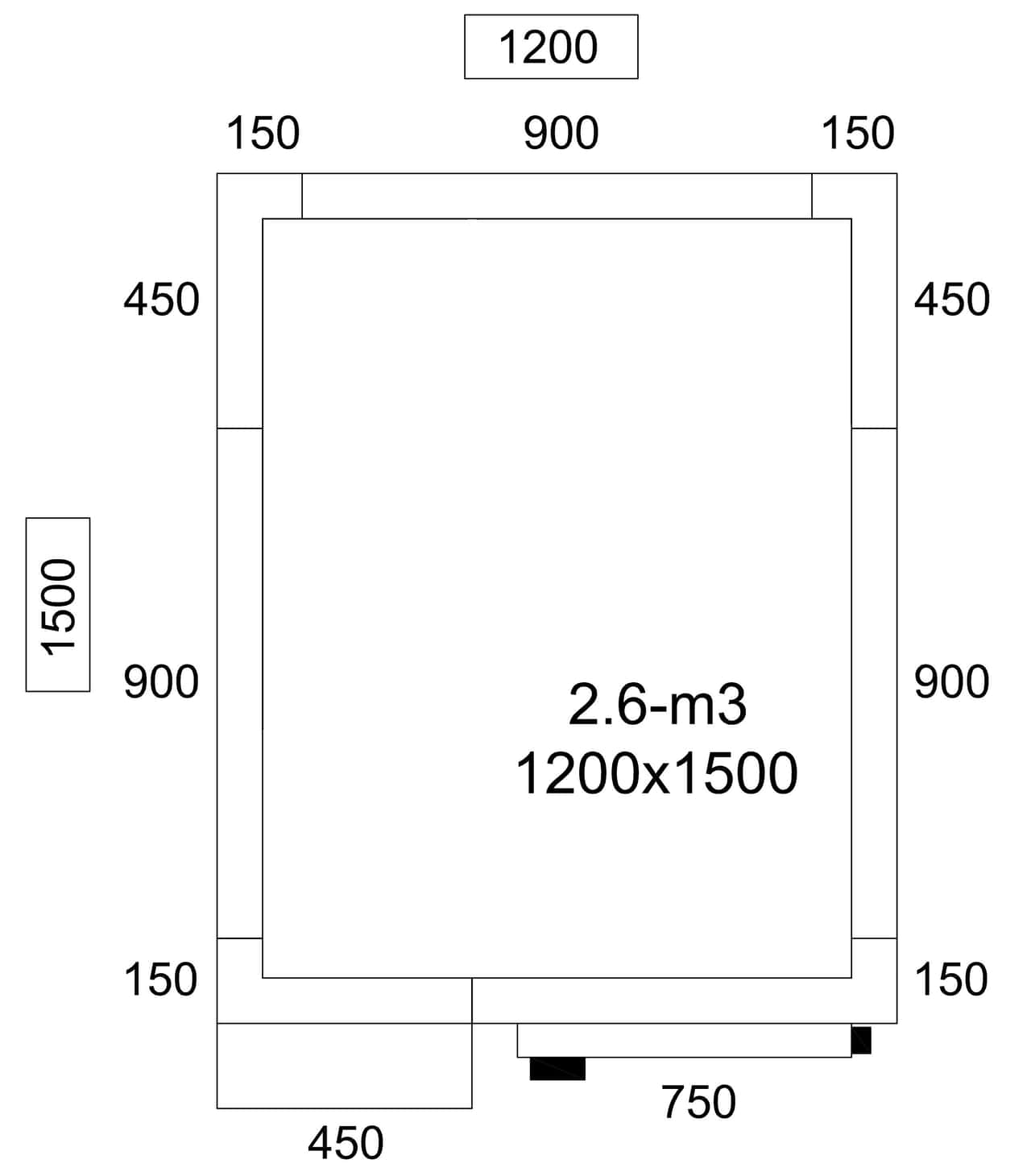 Kühlzelle - 1200x1500mm - 2,6m³