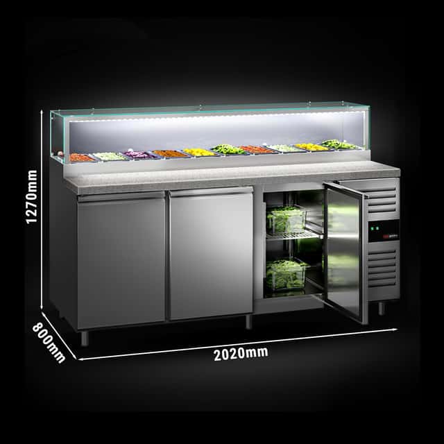 Saladette PREMIUM - 2020mm - 3 Türen - für 10x GN 1/3 - Glasaufsatz - LED-Licht