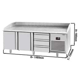 Pizza preparation table  Premium PLUS- 1980x700mm - with 2 doors & 3 drawers