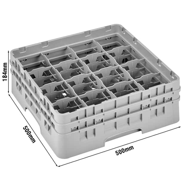 CAMBRO | CAMRACK® - Mycí koš na šálky 1/1 s 16 přihrádkami - 500x500mm - šedý