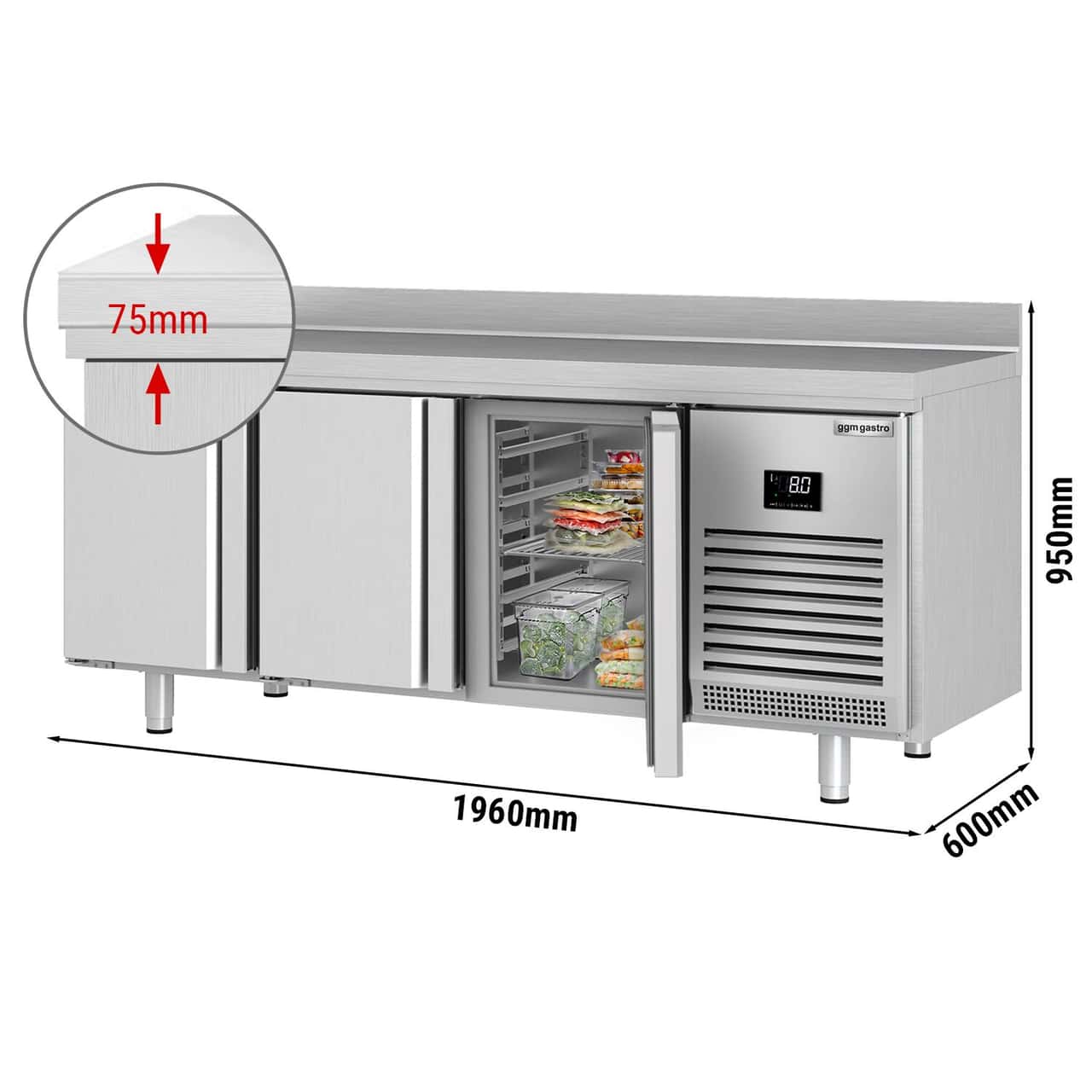 Kühltisch Premium PLUS - 1960x600mm - mit 3 Türen & mit Aufkantung