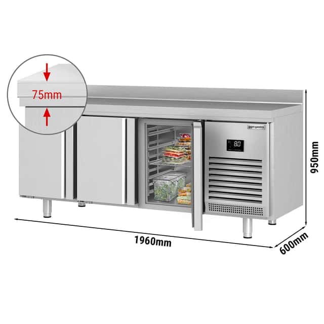 Kühltisch Premium PLUS - 1960x600mm - mit 3 Türen & mit Aufkantung