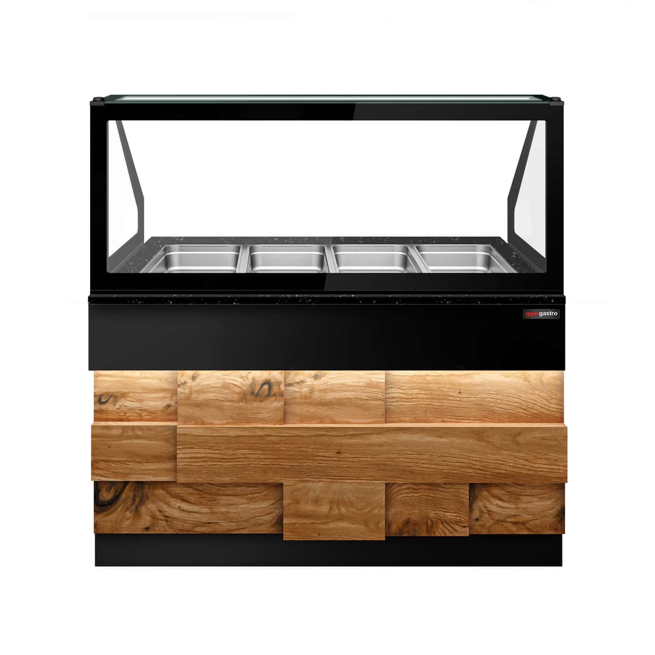 Warmhaltetheke TORONTO - 1500mm - Holzfront - für 4x GN 1/1 - schwarze Granit-Arbeitsplatte