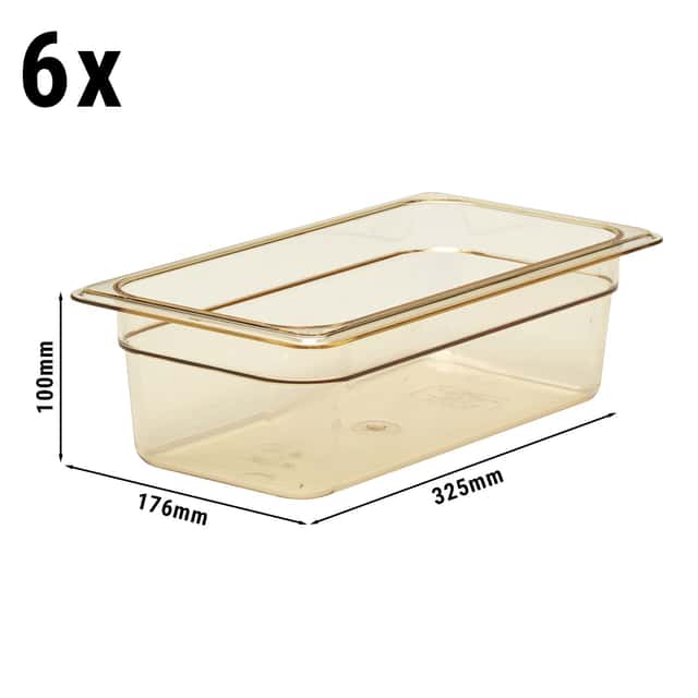 (6 Stück) CAMBRO | H-PAN™ -  Hitzebeständige GN-Behälter 1/3 - Bernstein - Tiefe 100 mm