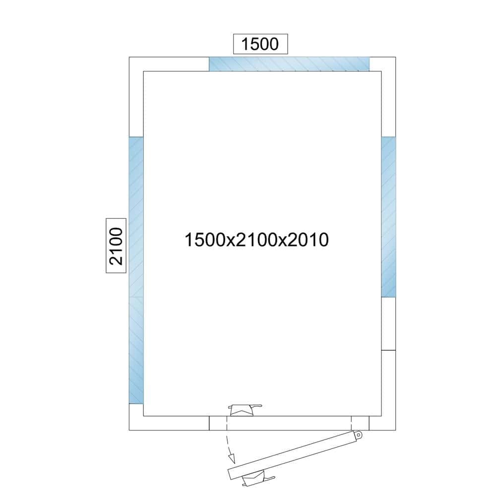 Kühlzelle - 1500x2100mm - 4,8m³ - mit 3 Glasseiten