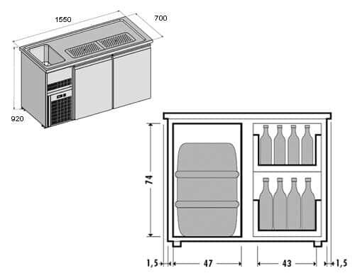 Biertheke Premium PLUS - 1550x700mm - 2 Glastüren