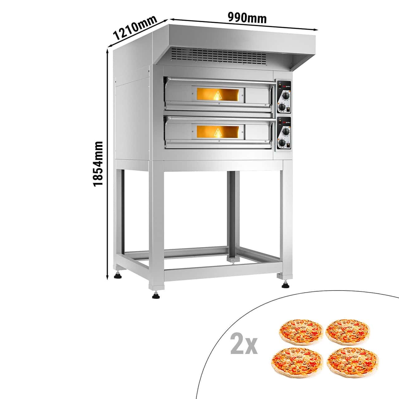 Elektro Pizzaofen - 4+4x 33cm - Manuell - inkl. Haube & Untergestell