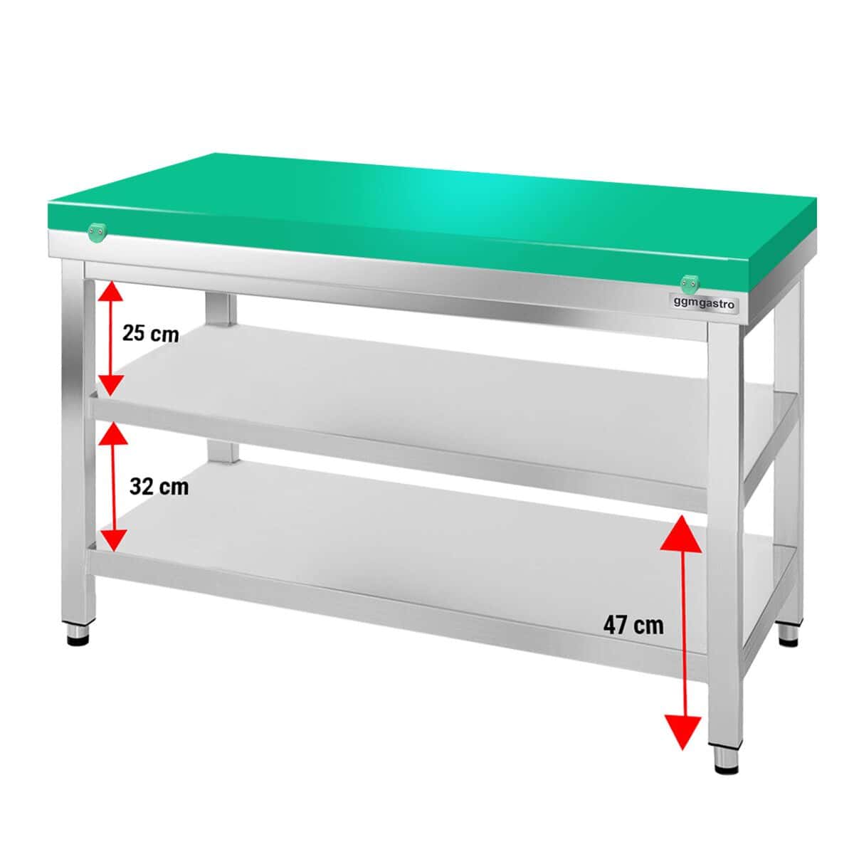 Edelstahl Arbeitstisch PREMIUM - 1200x600mm - mit Grundboden ohne Aufkantung inkl. Schneideplatte