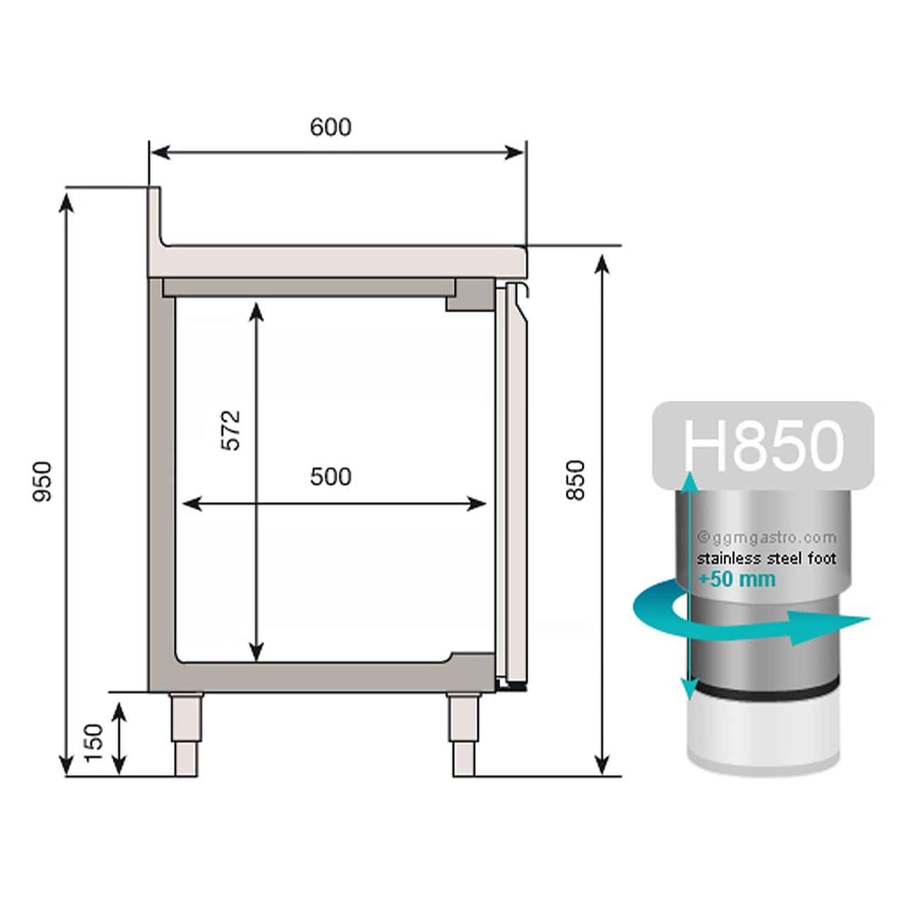 Kühltisch Premium PLUS - 1468x600mm - mit 2 Glastüren & Aufkantung