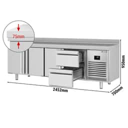 Kühltisch Premium PLUS - 2452x700mm - mit 3 Türen & 2 Schubladen & mit Aufkantung