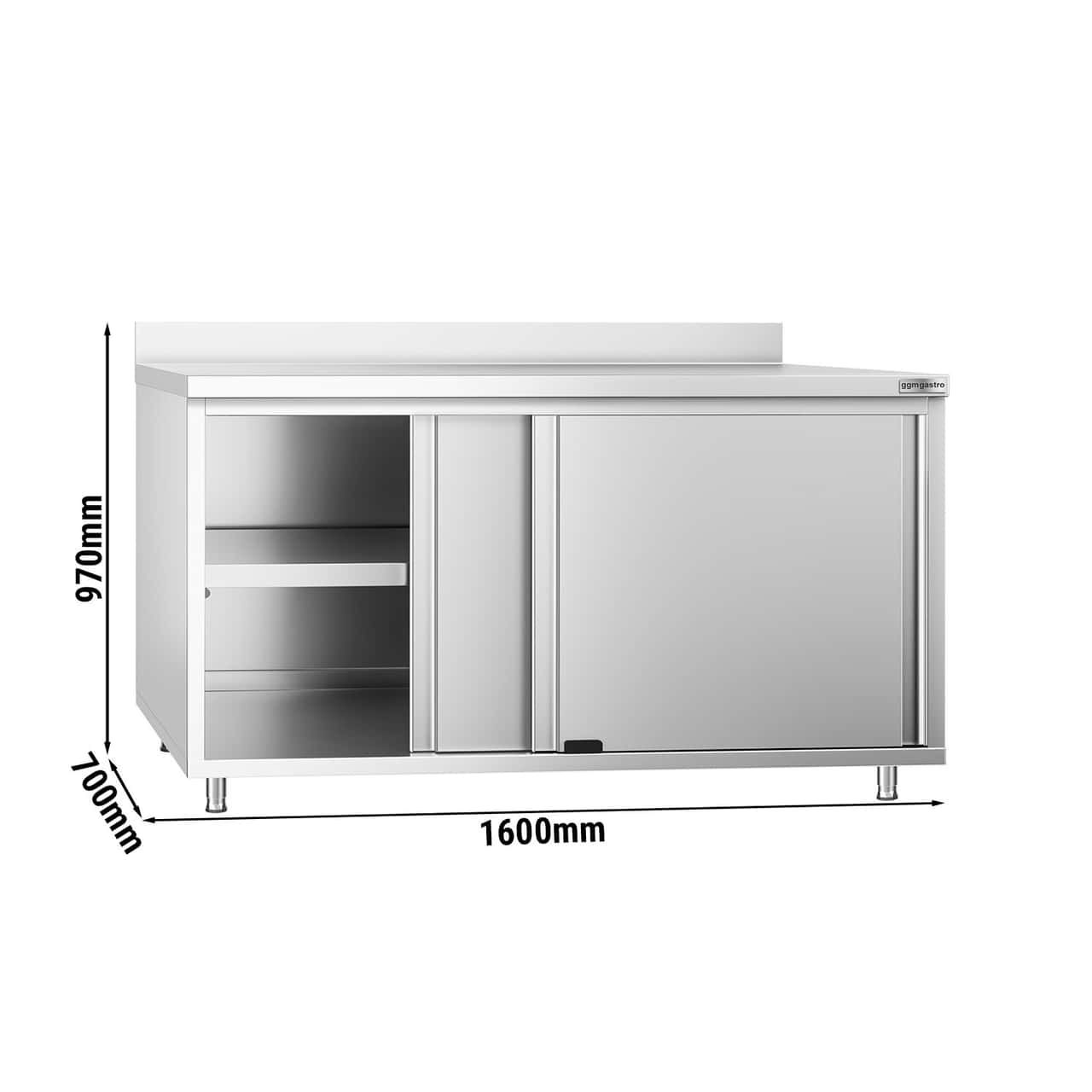 Edelstahl Arbeitsschrank PREMIUM - 1600x700mm - mit Schiebetür & Aufkantung