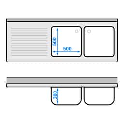 Spülschrank - 1800x700mm - mit 3 Schubladen & 2 Becken rechts