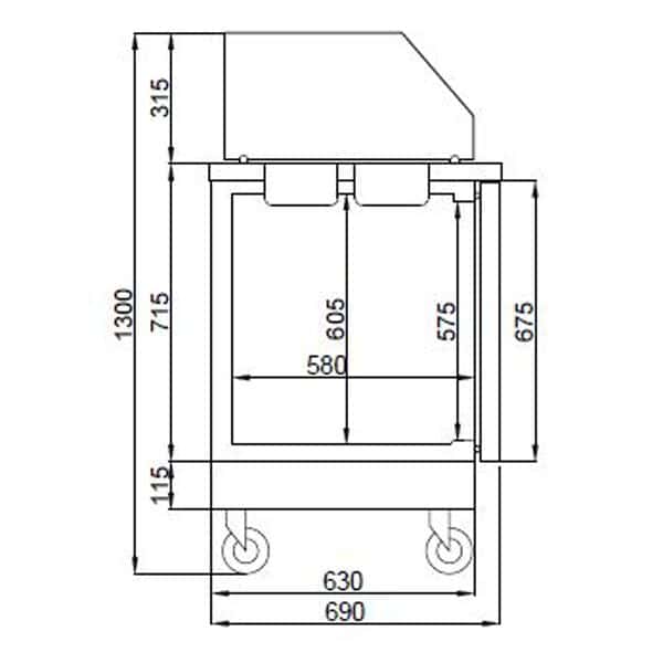 Přípravný stůl / Saladette - 2,33 x 0,7 m - se 4 dveřmi - pro 10x GN 1/6