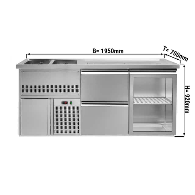 Biertheke Premium PLUS - 1950x700mm - 1 Glastür & 2 Schubladen