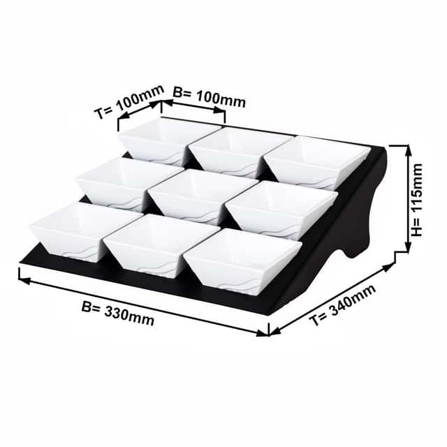 Etagerie / Buffetständer - Schwarz - inkl. 9 Melaminschalen - eckig