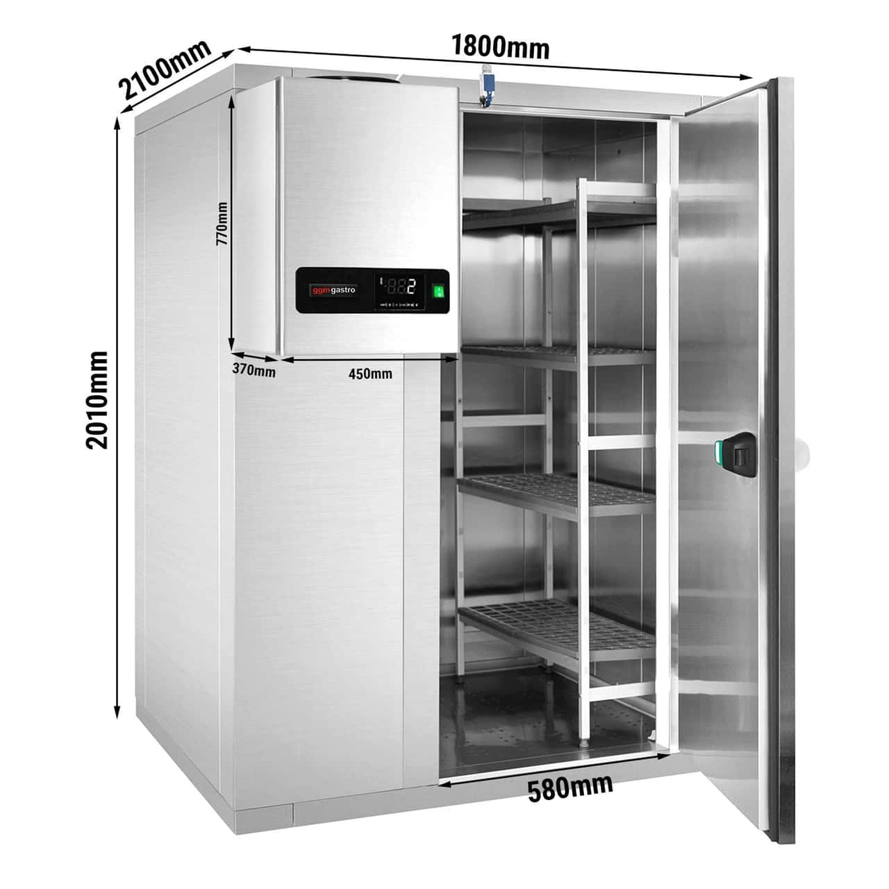 Stainless steel cold room - 1800x2100mm - 5.88m³ - incl. cooling unit