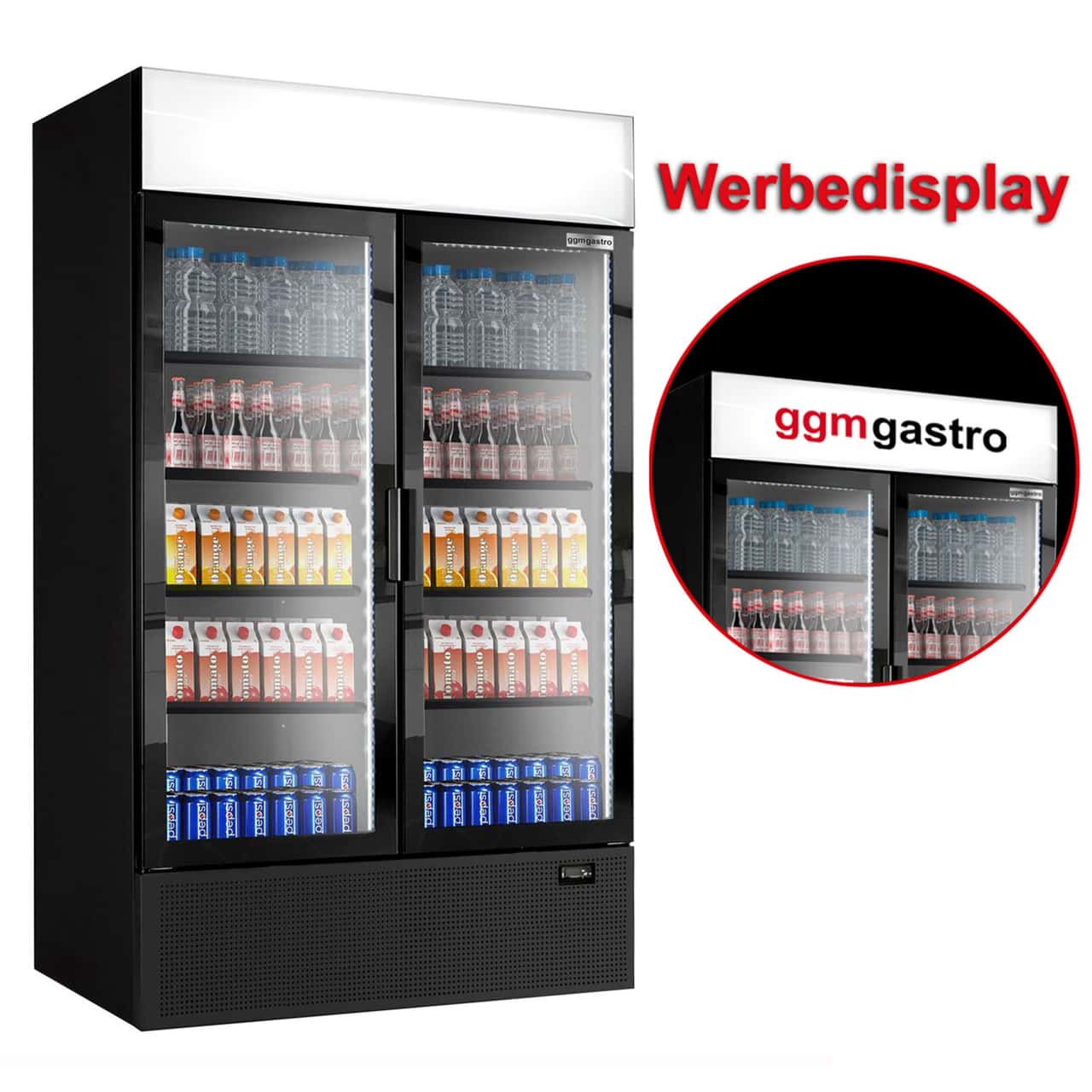 (3 Stück) Getränkekühlschrank - 3600 Liter - rahmenloses Design - 6 Glastüren & Werbedisplay