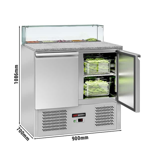 Saladette ECO - 900mm - 2 Türen - für 5x GN 1/6 - Glasaufsatz