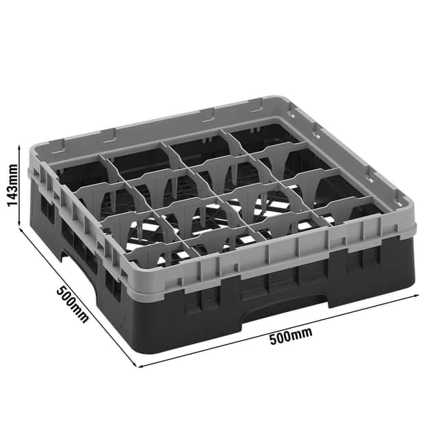 CAMBRO | CAMRACK® - Gläserspülkorb 1/1 - 16 Fächer - mit 1 Extender - 500x500mm - Schwarz