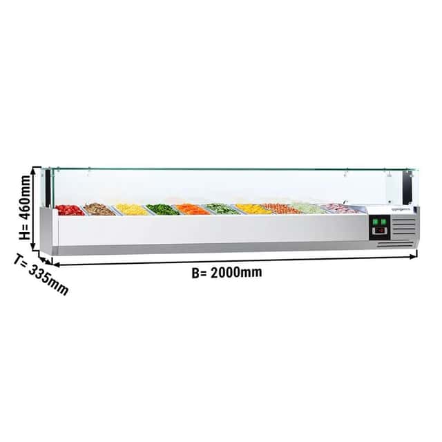 Kühlaufsatzvitrine PREMIUM mit LED-Licht - 2000x335mm - 10x GN 1/4