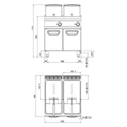 Gas Doppelfritteuse - 18+18 Liter - 28 kW - Indirekte Beheizung