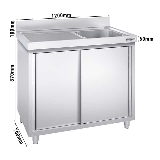 Spülschrank PREMIUM - 1200x700mm - mit 1 Becken rechts