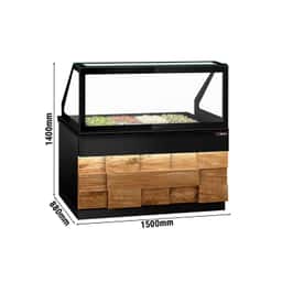 Saladette TORONTO - 1500mm - Holzfront - 2 Türen - für 4x GN 1/1 - schwarze Granit-Arbeitsplatte