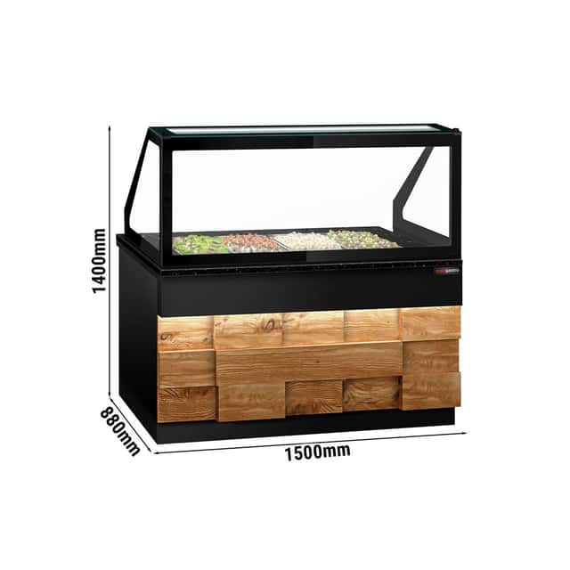 Saladette TORONTO - 1500mm - Holzfront - 2 Türen - für 4x GN 1/1 - schwarze Granit-Arbeitsplatte