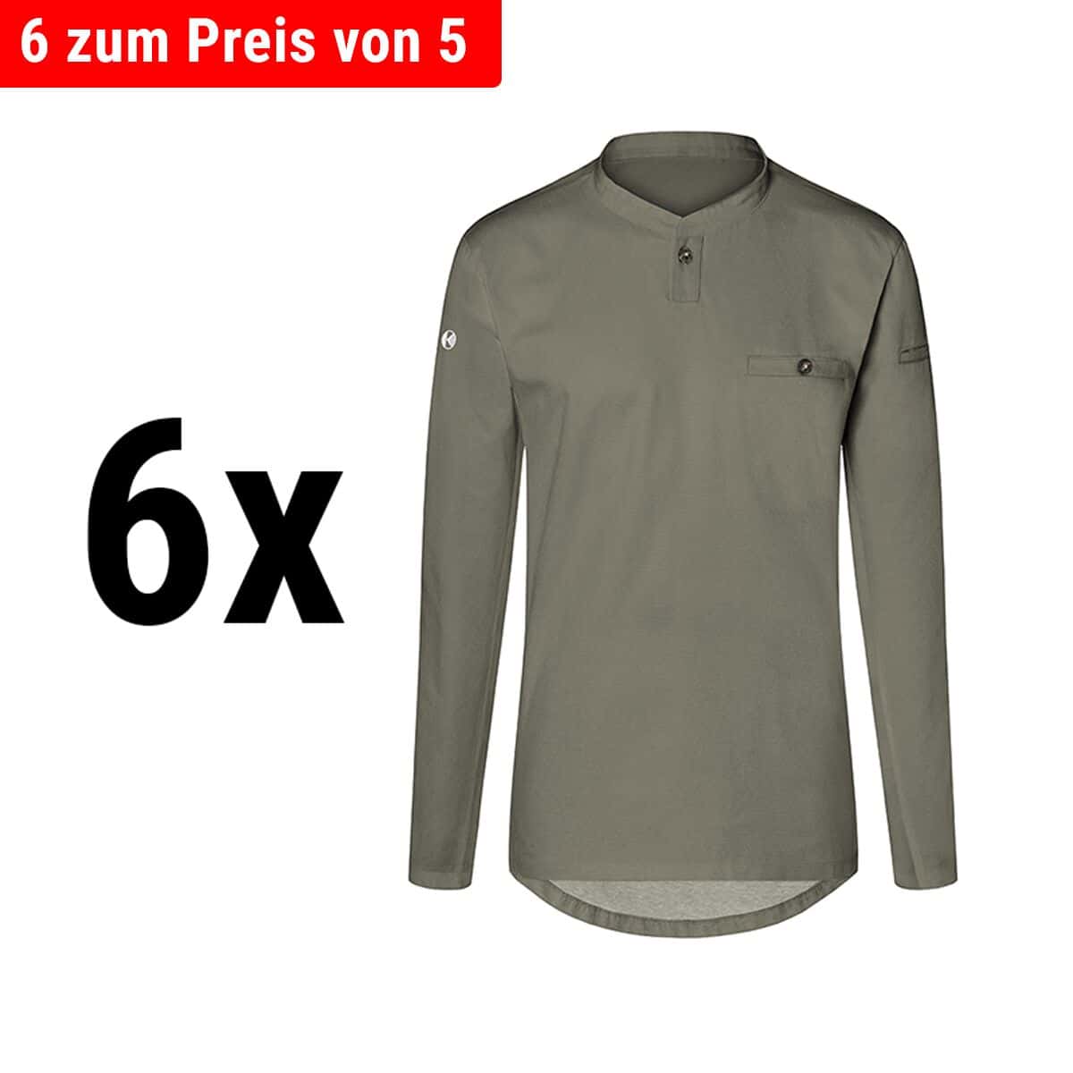 (6 Stück) KARLOWSKY | Langarm Herren Arbeitsshirt Performance - Salbei - Größe: S