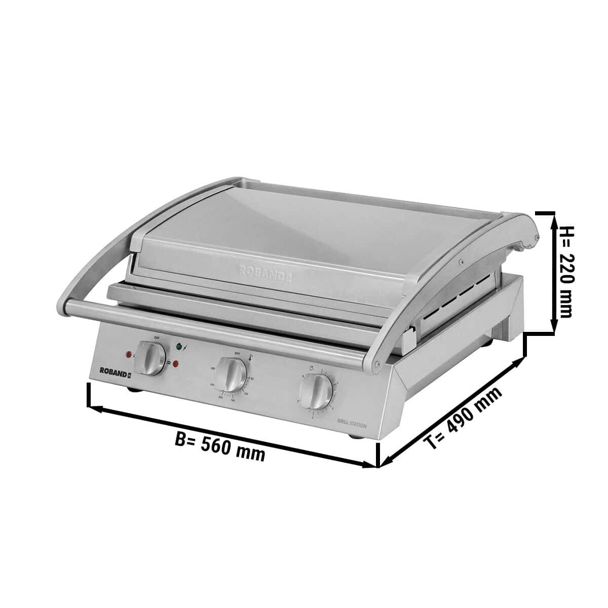 ROBAND | Kontaktgrill | Hamburger Grill - 3,1 kW - oben gerillt & unten glatt - Grillfläche: 500x275mm