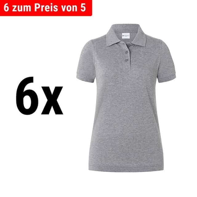 (6 Stück) KARLOWSKY | Damen Workwear Poloshirt Basic - Hellgrau - Größe: XL