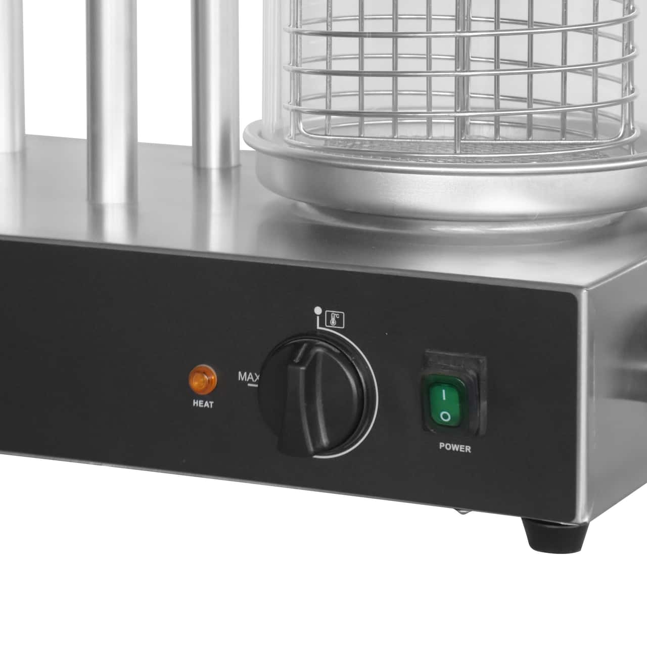 Hot Dog Steamer / Würstchenwärmer - 1,1 kW - mit 4 Heizdornen für Brötchen