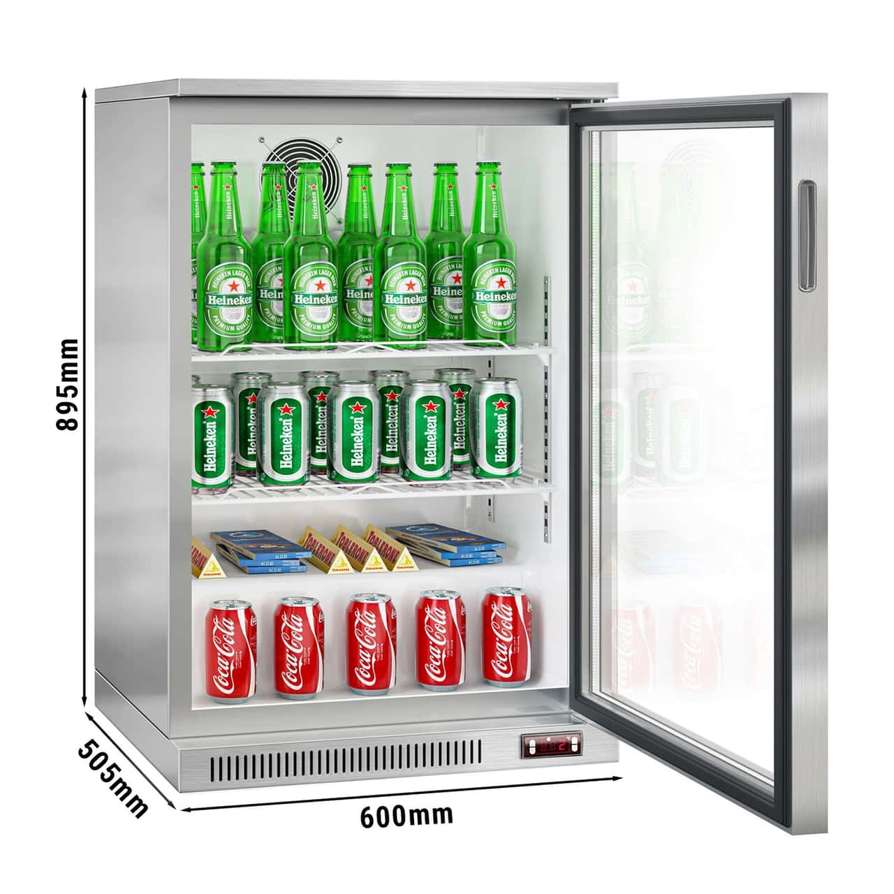 Barkühlschrank - 600mm - 130 Liter - mit 1 Glasflügeltür - Edelstahl