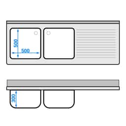 Spülschrank - 1800x700mm - mit Abfallbehälter & 2 Becken links