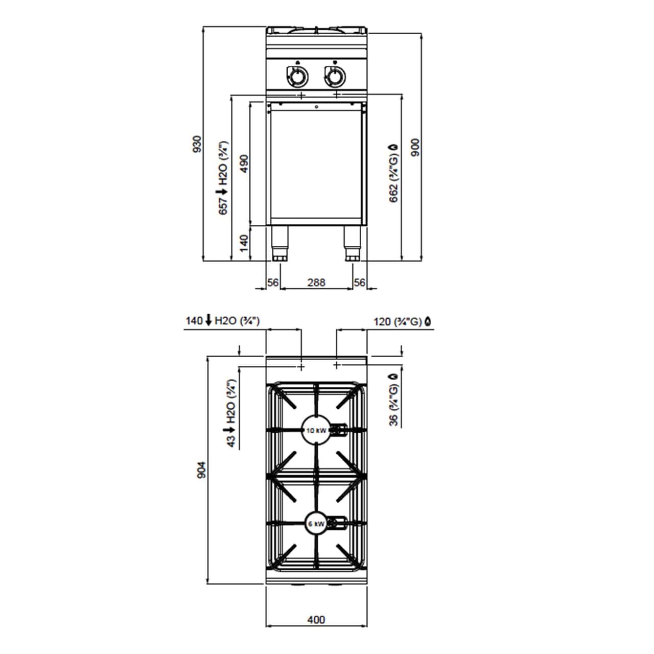 Plynový sporák - se 2 hořáky - 20 kW - vysoce výkonný model