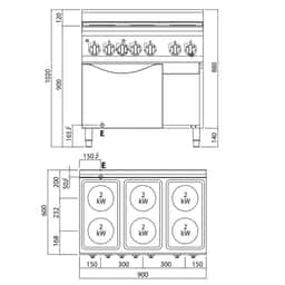 Elektroherd - 12 kW - 6 Platten Rund - inkl. Elektro Umluftofen - 3 kW