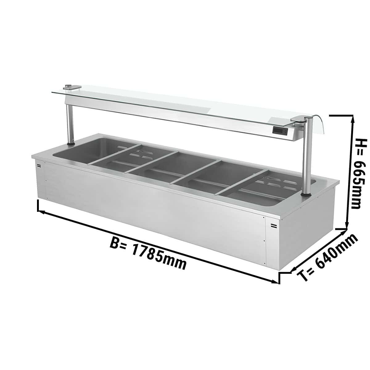 Einbau Bainmarie - 1,8m - 5x GN 1/1 - mit Glas-Hustenschutz