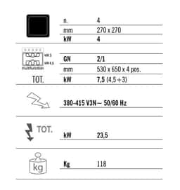 Infrarotherd - 16 kW - 4 Kochfelder - inkl. Elektroofen Statisch - 7,5 kW