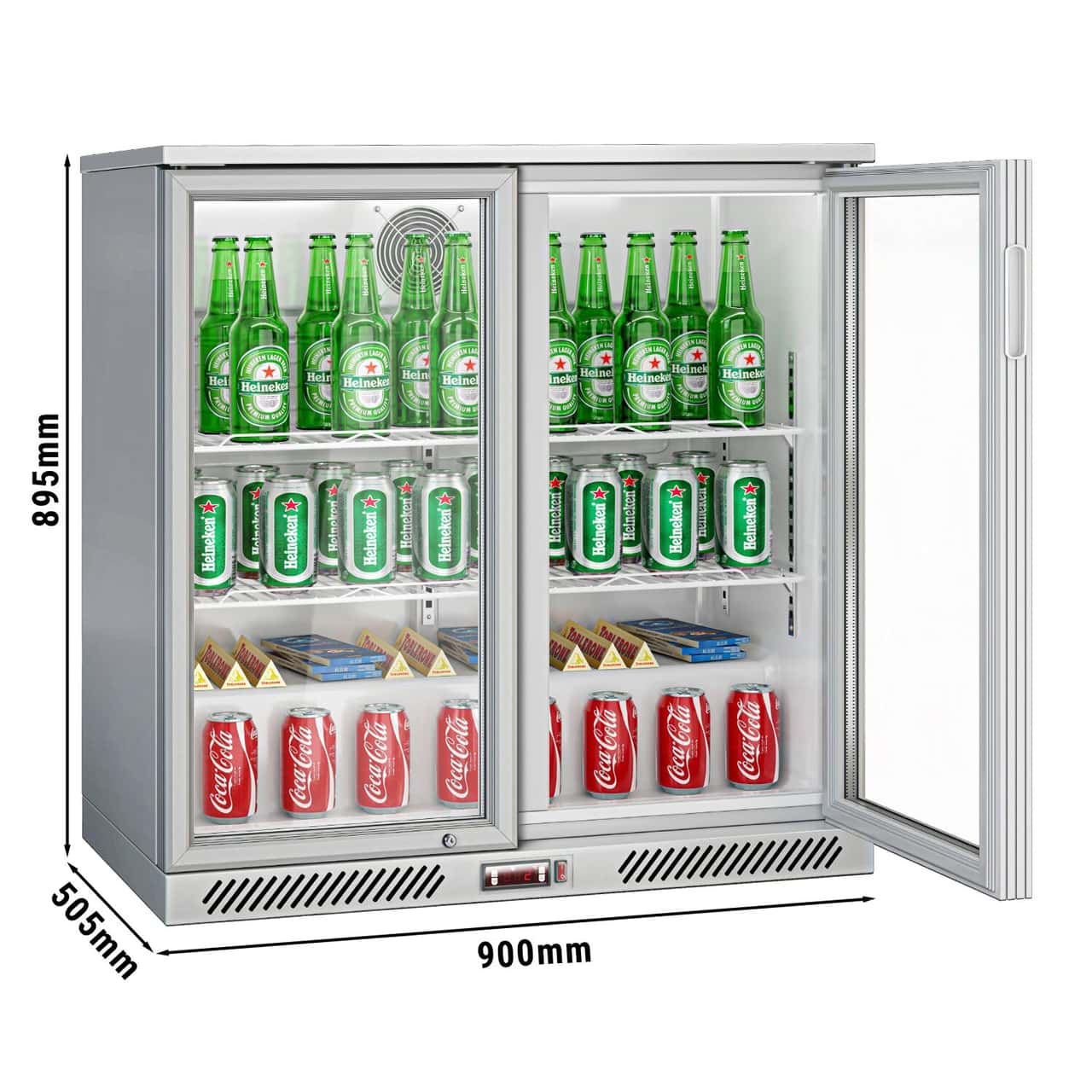 Barkühlschrank - 900mm - 220 Liter - mit 2 Glasflügeltüren - Grau