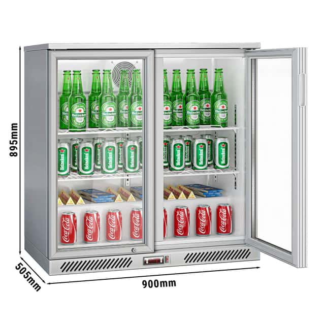 Barkühlschrank - 900mm - 220 Liter - mit 2 Glasflügeltüren - Grau