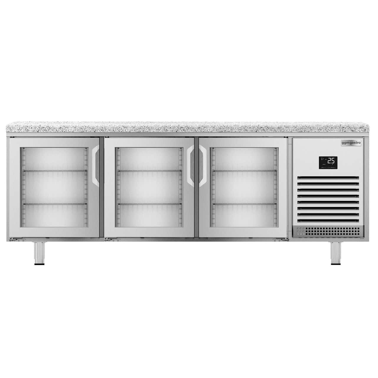 Bäckereikühltisch Premium PLUS - 2185x800mm - 3 Glastüren & Granitarbeitsplatte